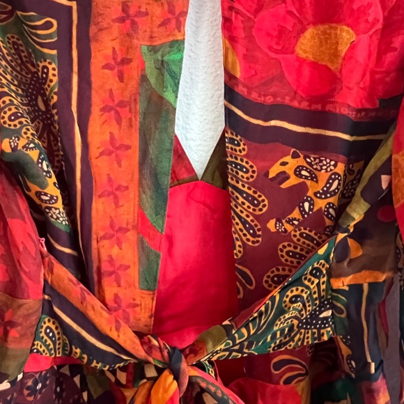 NWT Farm Rio x Anthropologie Lined Blouse Size M Red V Neck Tie Beaded Tassels - Picture 5 of 12